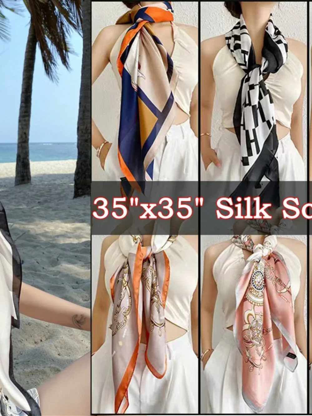 100% Mulberry Silk Head Scarf 35x35 Square Hair Scarf Lightweight Bandana for